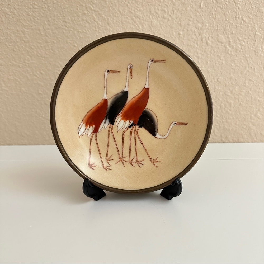 Vintage Japanese Porcelain Saucer Stork Print ACF Decorated Made in Hong Kong 5"